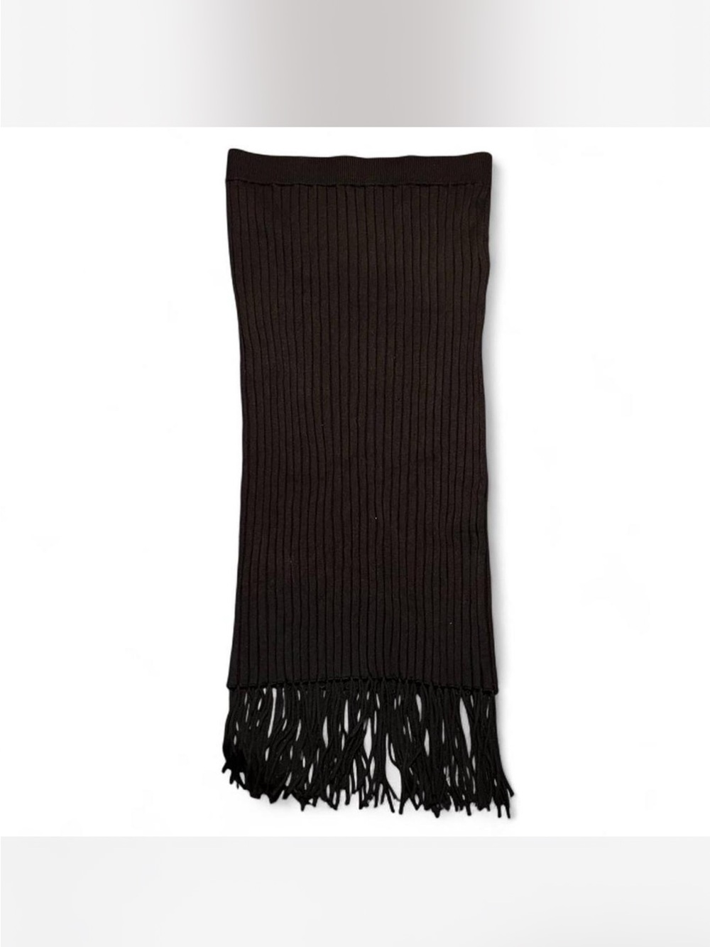 Commense Western Ribbed Black Fringe Bodycon Skirt